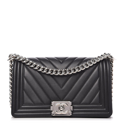 Chanel Calfskin Chevron Quilted Medium Boy Flap Black 1 of 12