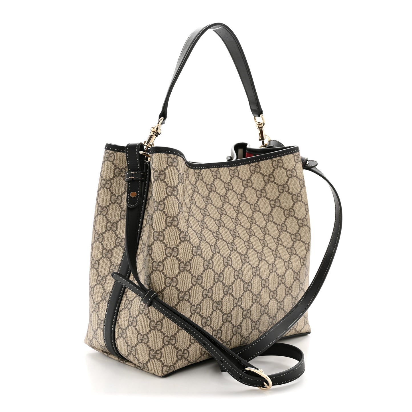 GG Supreme Monogram Medium Emblem Bucket Bag Beige Dark Brown Black