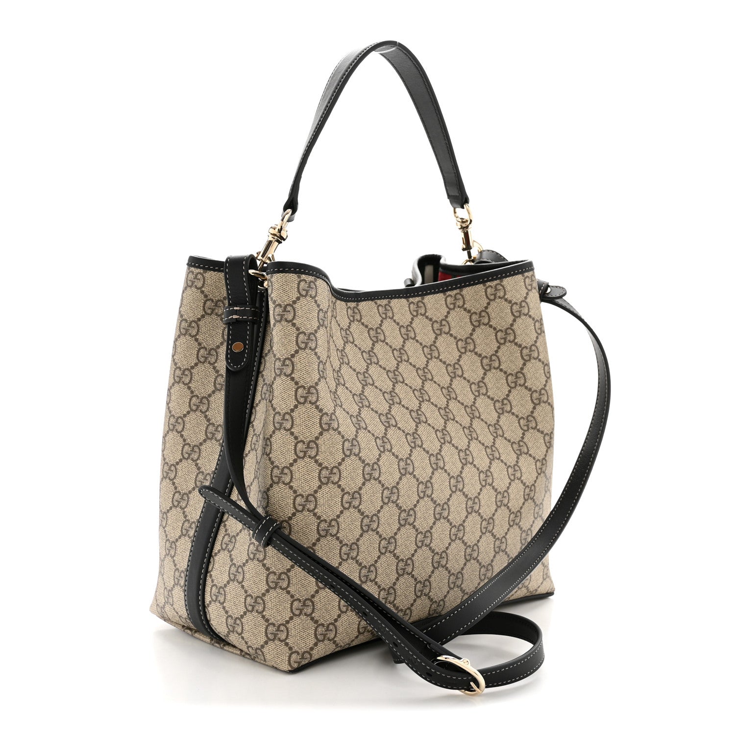 Gucci GG Supreme Monogram Medium Emblem Bucket Bag Beige Dark Brown Black 3 of 10