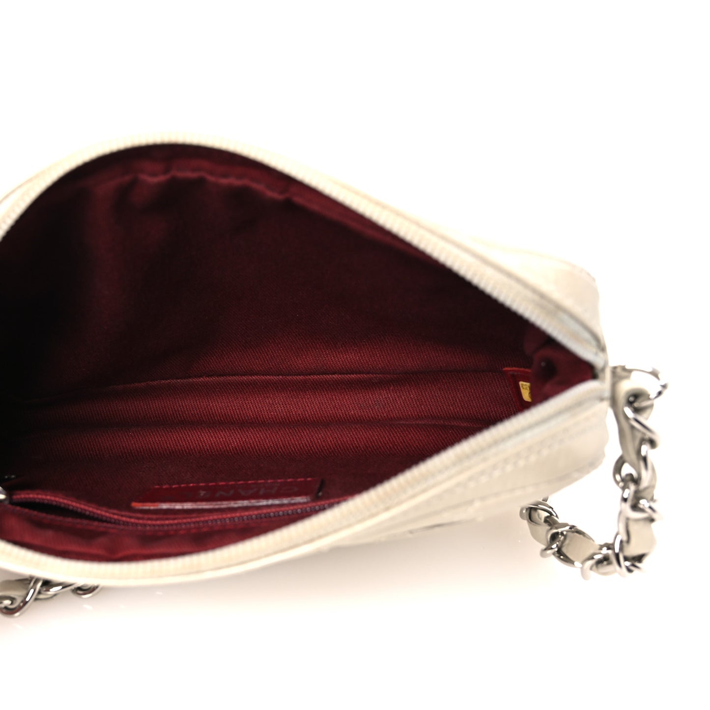 Metallic Aged Calfskin Quilted Cotton Club Pochette Argent Clair