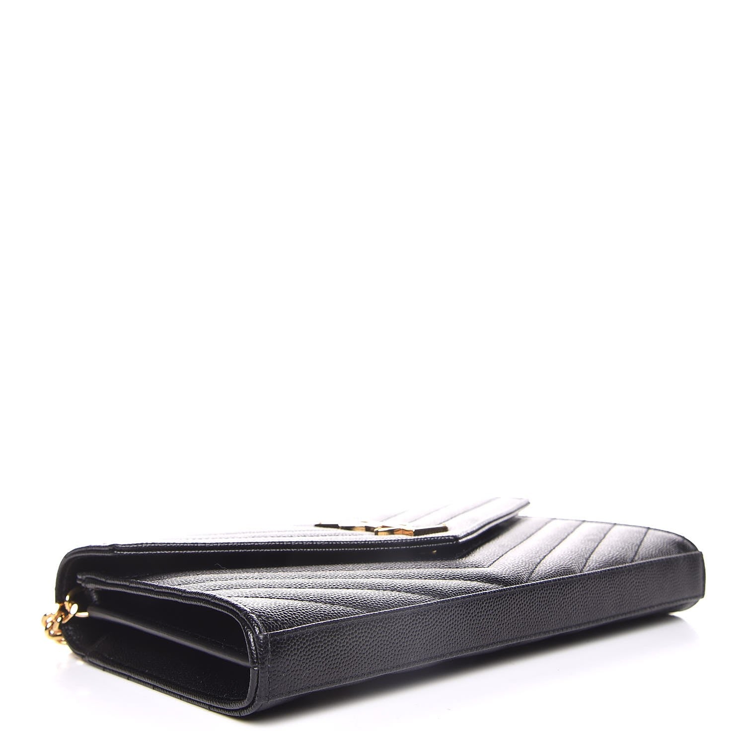 Saint Laurent Grain De Poudre Matelasse Chevron Monogram Chain Wallet Black 4 of 8