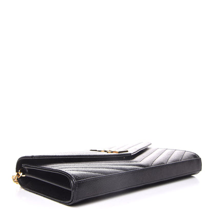 Saint Laurent Grain De Poudre Matelasse Chevron Monogram Chain Wallet Black 4 of 8