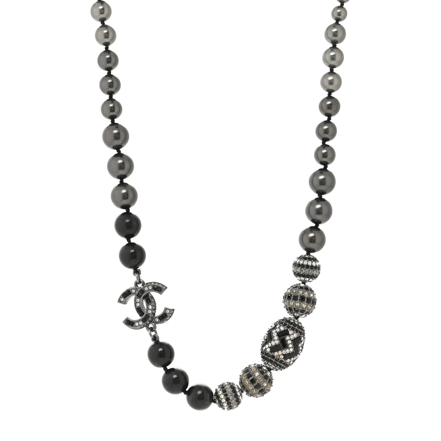 Crystal Pearl Nefertiti CC Short Necklace Black Grey