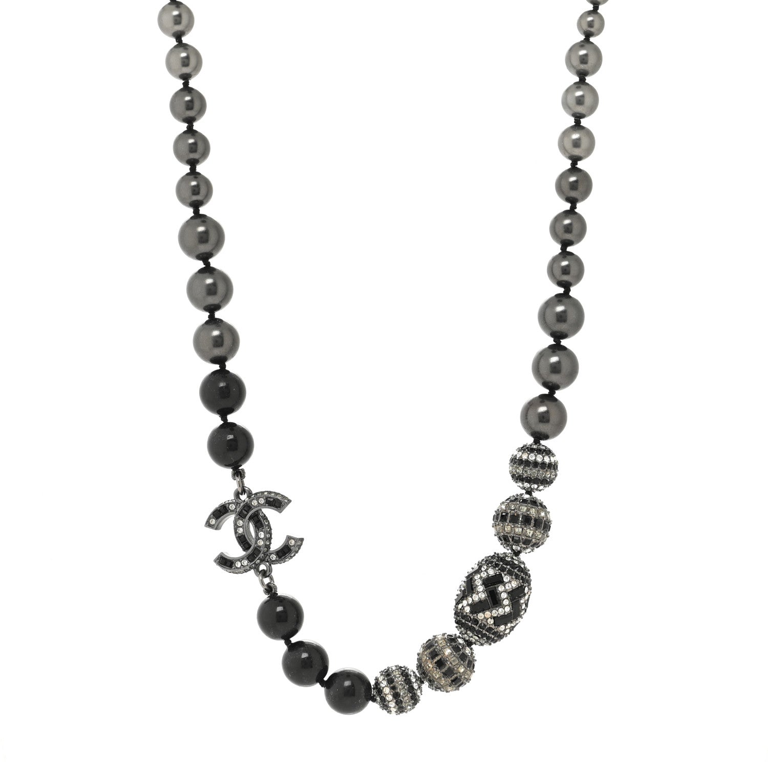 Chanel Crystal Pearl Nefertiti CC Short Necklace Black Grey 1 of 3