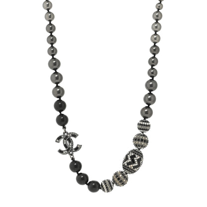 Chanel Crystal Pearl Nefertiti CC Short Necklace Black Grey 1 of 3