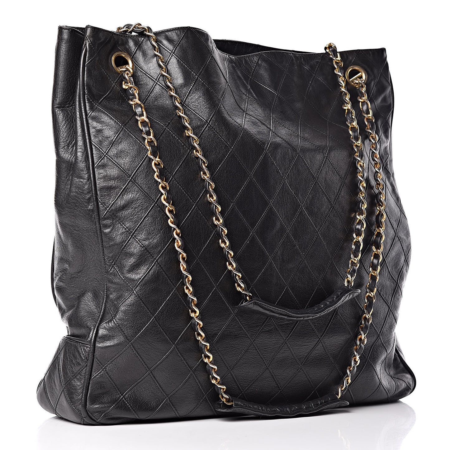 Lambskin Stitched Shopper Tote Black