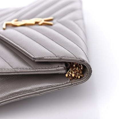 Saint Laurent Grain De Poudre Matelasse Chevron Monogram Chain Wallet Fog 15 of 15
