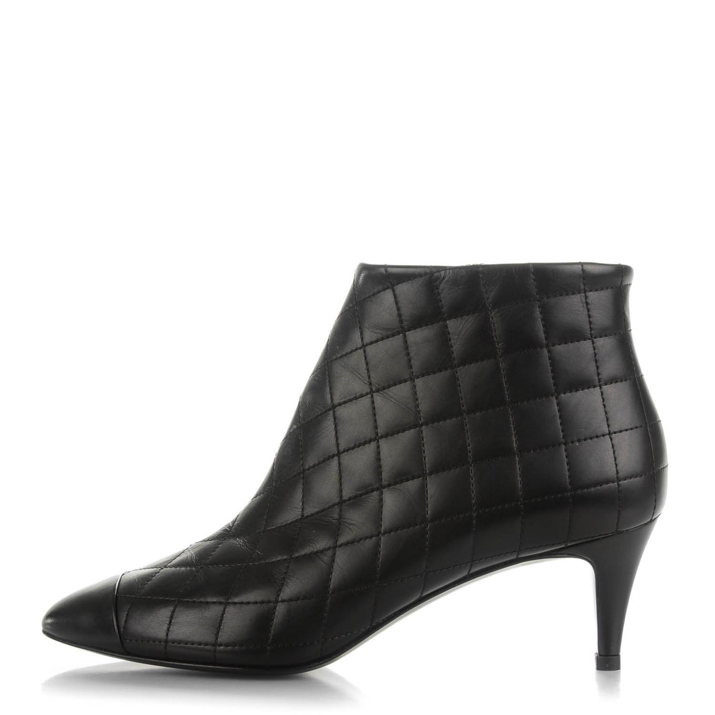 Calfskin Quilted Cap Toe Short Boots 37 Black
