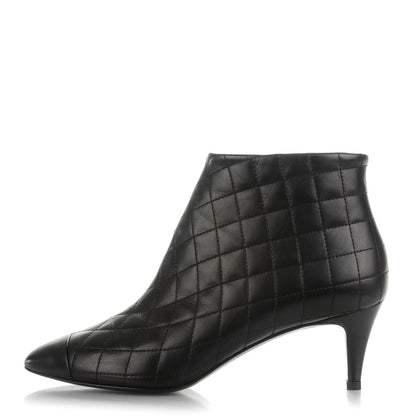 Chanel Calfskin Quilted Cap Toe Short Boots 37 Black 1 of 8