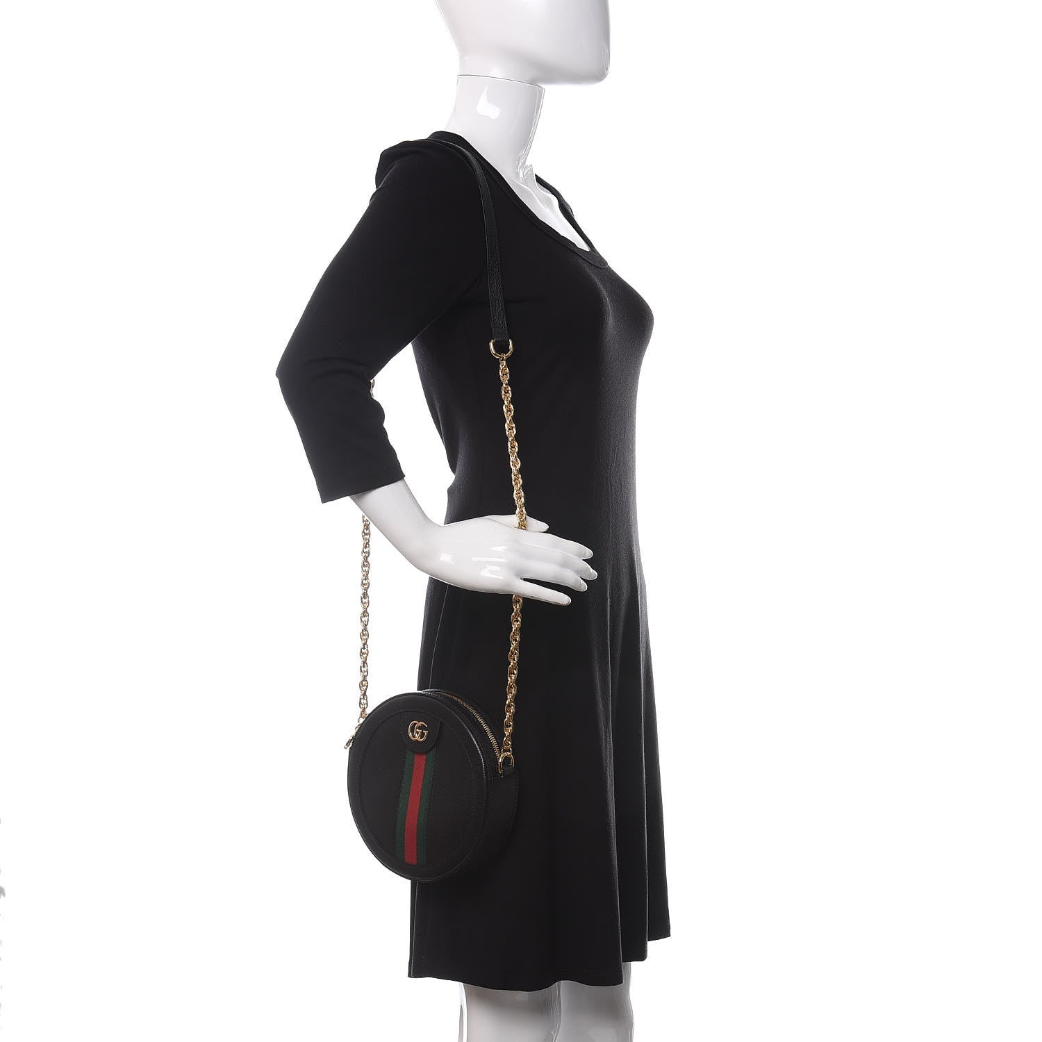 Gucci Grained Calfskin Web Mini Ophidia Round Shoulder Bag Black 2 of 10