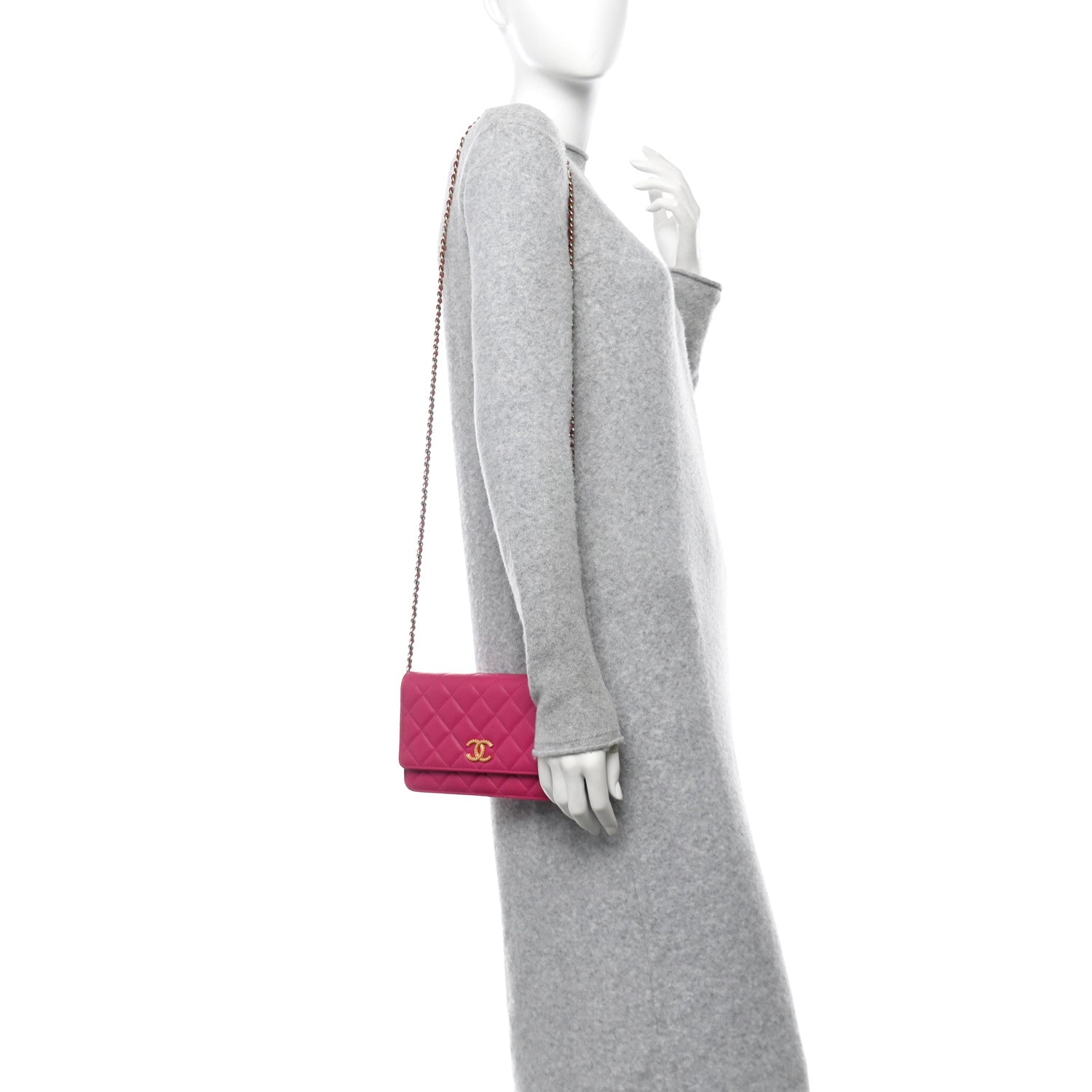 Chanel Lambskin Quilted Studded CC Wallet On Chain WOC Dark Pink 2 of 12