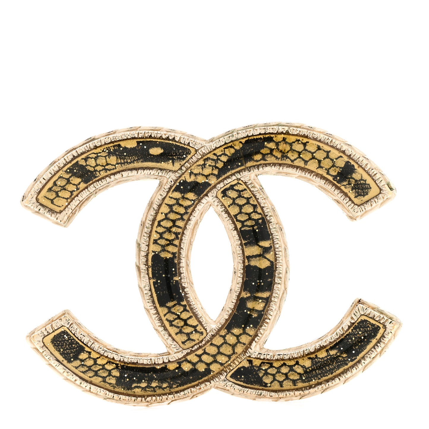 Metal Resin Large CC Brooch Gold