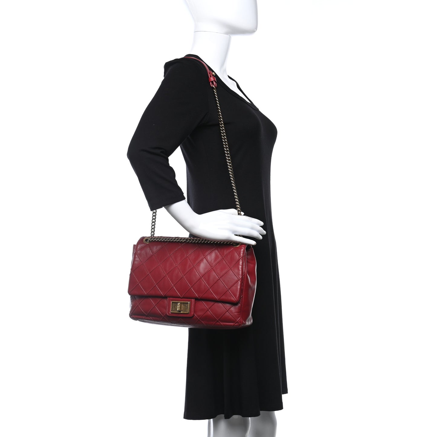 Calfskin Diamond Debossed Large Cosmos Flap Red