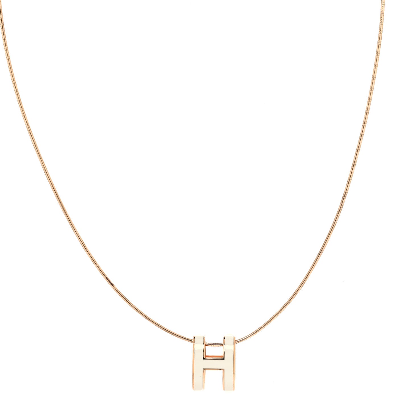 Lacquered Rose Gold Pop H Pendant Necklace Ecru
