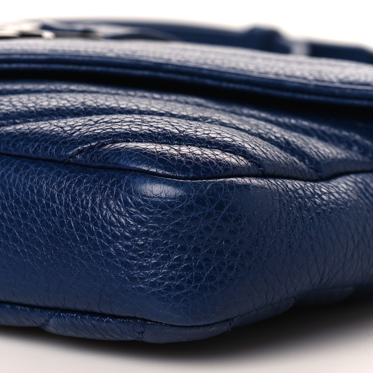 Sheepskin Matelasse Chevron Monogram College Chain Wallet Medium Blue