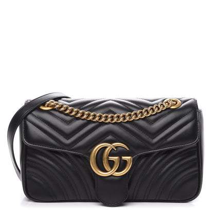 Gucci Calfskin Matelasse Small GG Marmont Shoulder Bag Black 1 of 10