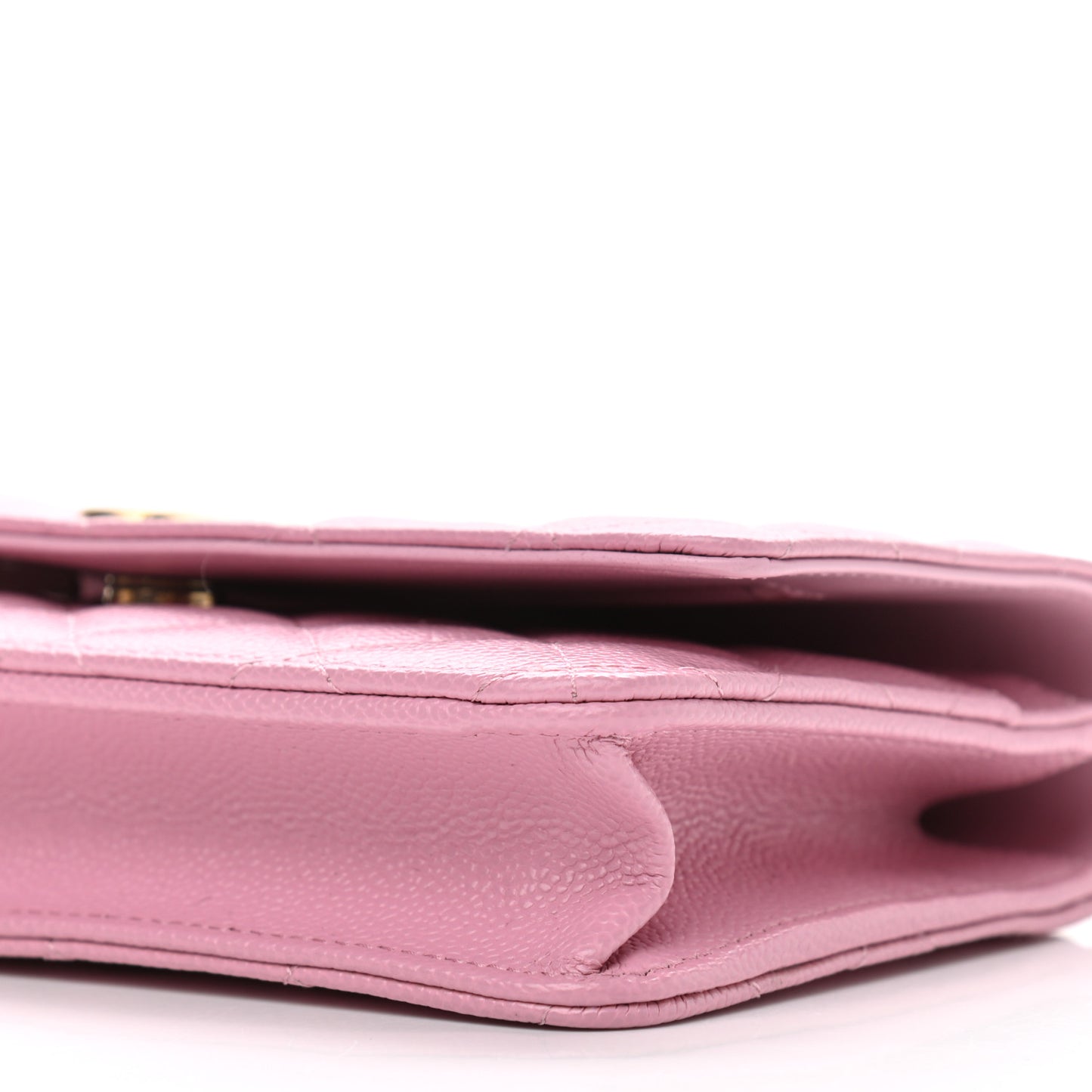 Shiny Caviar Quilted Pick Me Up Wallet On Chain WOC Pink