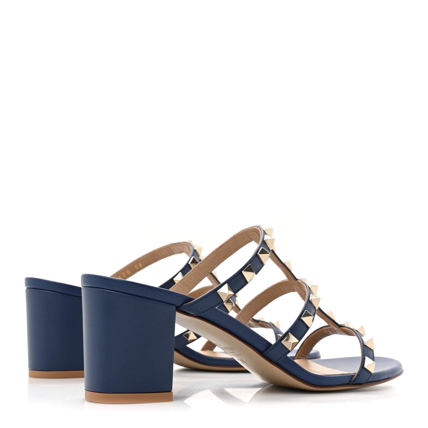 Calfskin Rockstud 60mm Caged Slide Sandals 38 Blu Delft