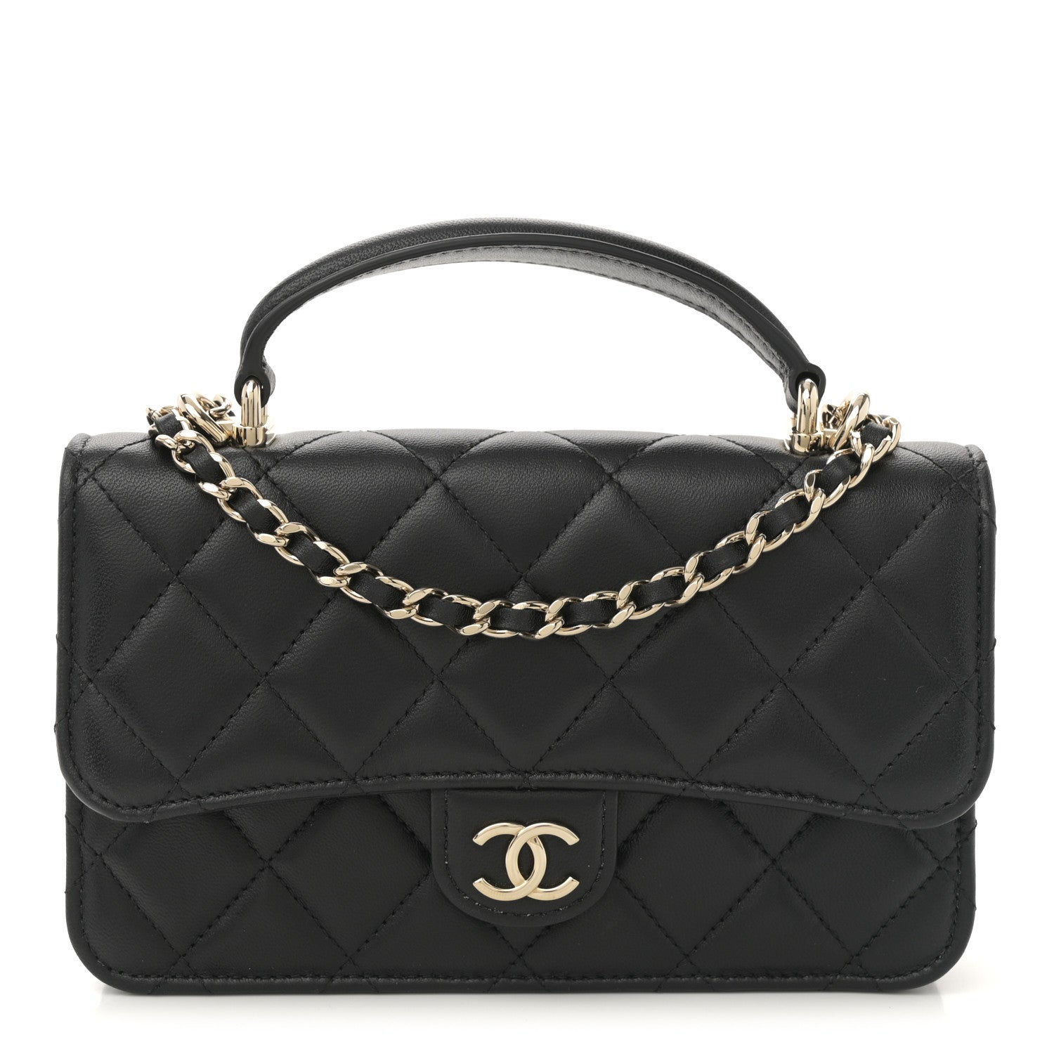 Chanel Lambskin Quilted Flap Phone Holder With Chain Black 1 of 12