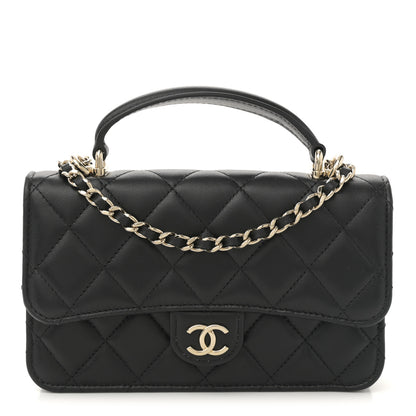Chanel Lambskin Quilted Flap Phone Holder With Chain Black 1 of 12