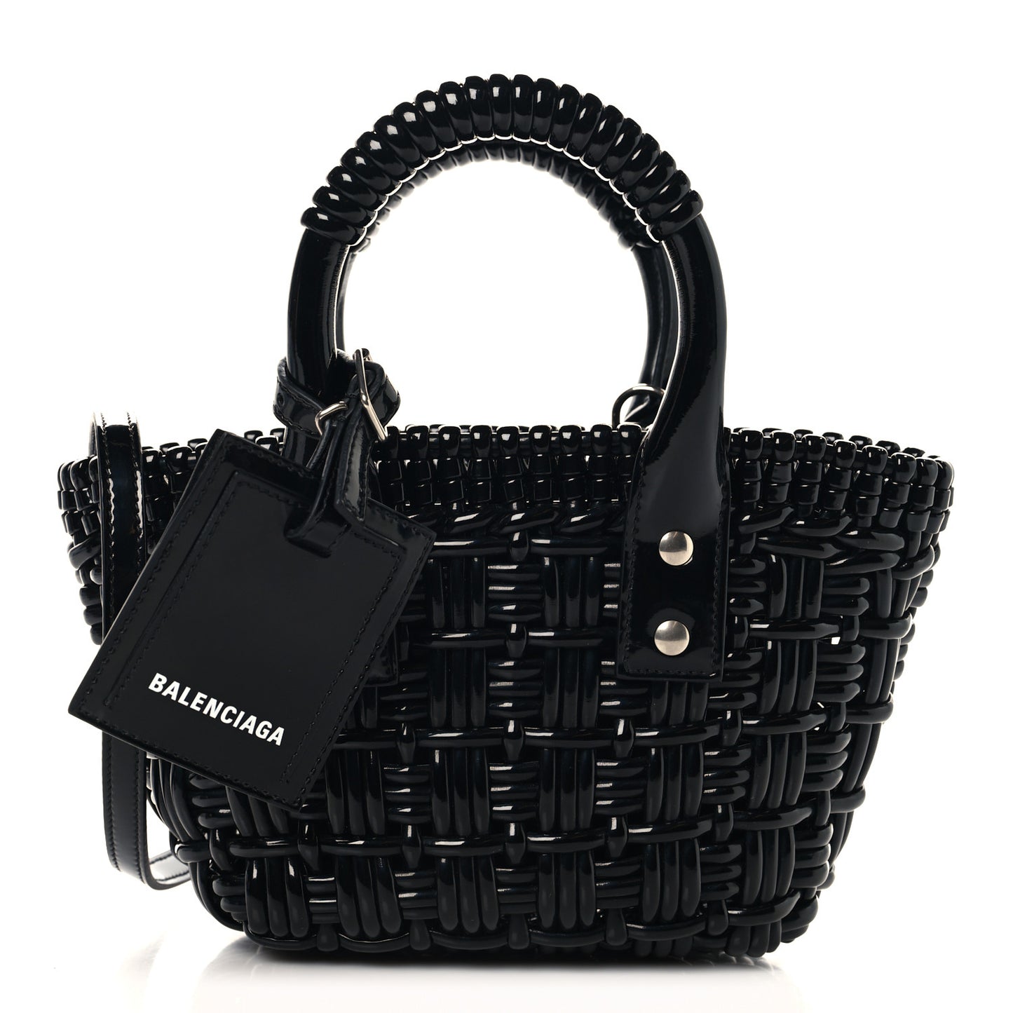 Faux Calfskin Braided Varnished XXS Bistro Basket Black