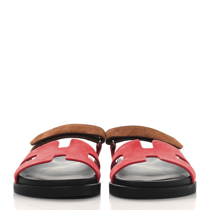 Hermes Suede Goatskin Womens Chypre Sandals Rouge Cinétique 38.5 Rouge Cinétique Gold 3 of 10