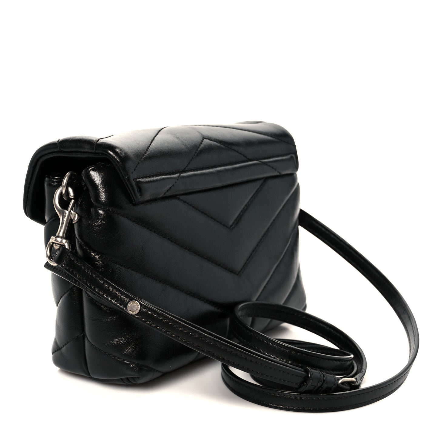 Calfskin Y Quilted Monogram Toy Loulou Crossbody Bag Black