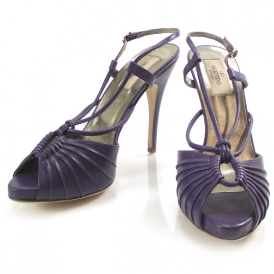Valentino Garavani Leather Sandals 38.5 Purple 1 of 6