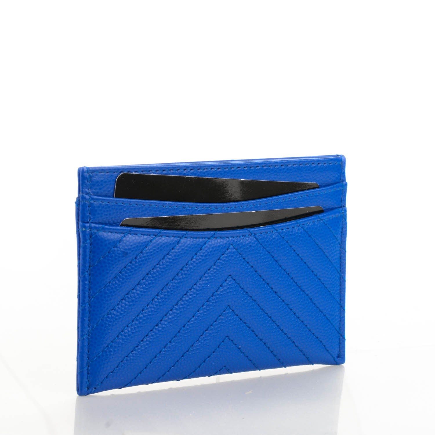 Chanel Caviar Chevron Quilted Card Holder Bright Blue 3 of 8