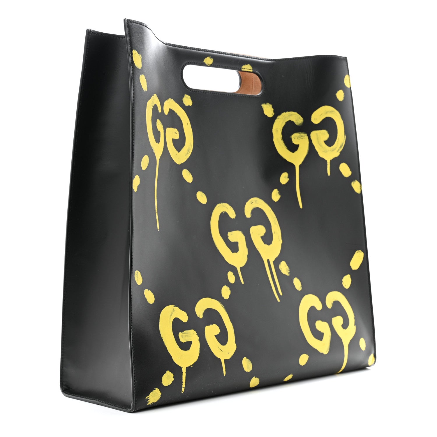 Gucci Calfskin GucciGhost Real Large XL Tote Black Yellow 3 of 13