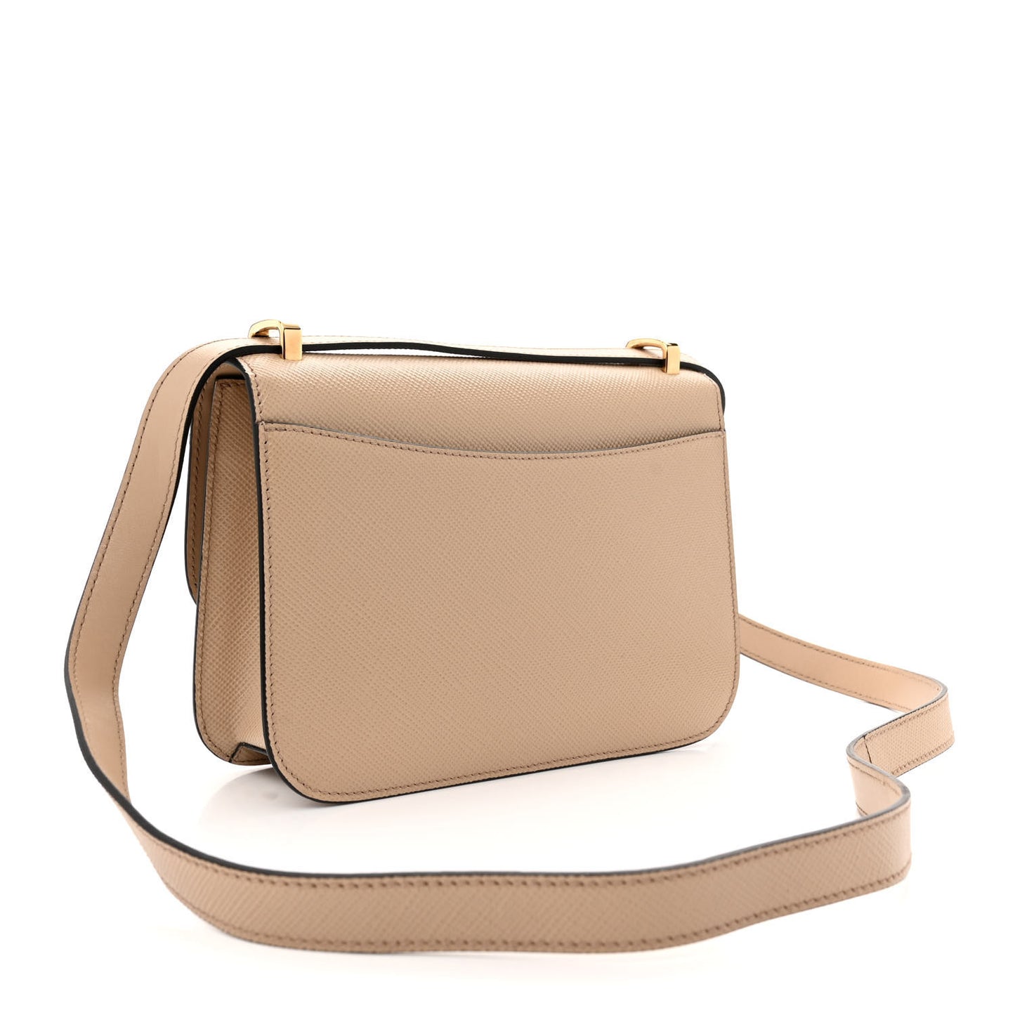 Saffiano Cuir Triangle Embleme Flap Shoulder Bag Sabbia