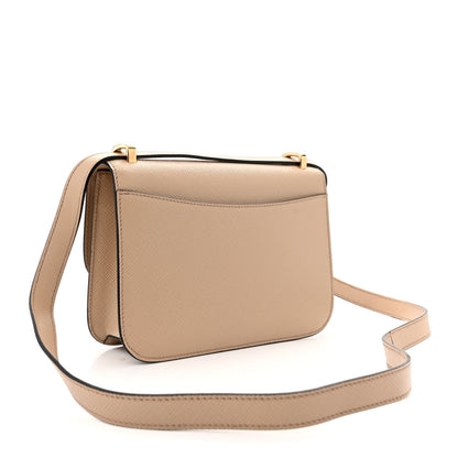 Prada Saffiano Cuir Triangle Embleme Flap Shoulder Bag Sabbia 3 of 11