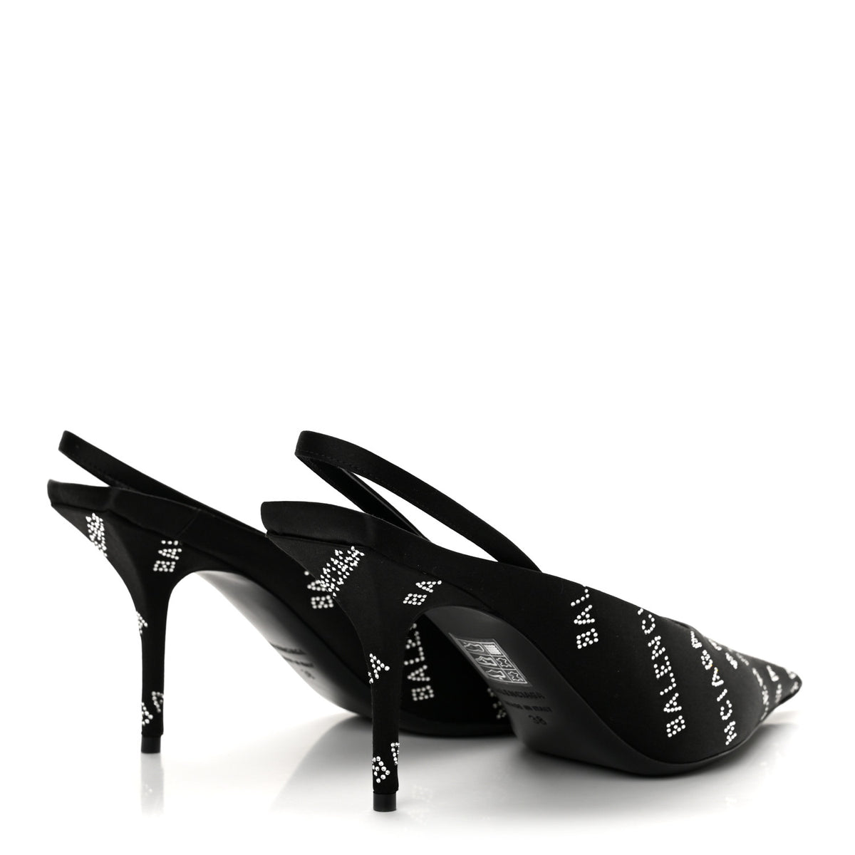 Satin Strass Allover Logo Square Knife 110mm Slingback Pumps 38 Black