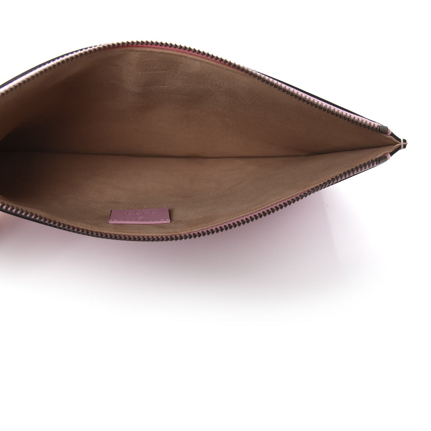 Calfskin Striped Oversized Bee Zip Pouch White Pink Red