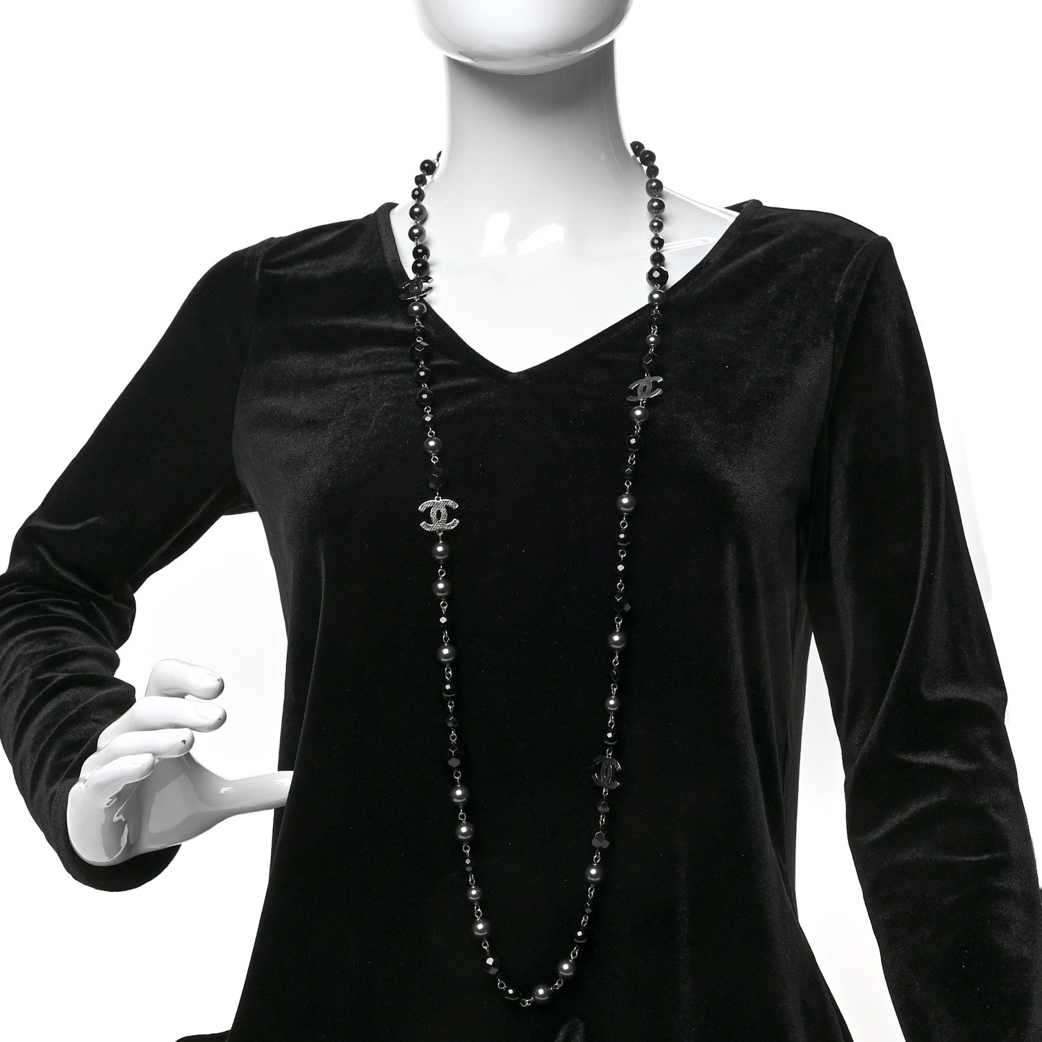 Chanel Ruthenium Pearl Beaded CC Long Necklace Black 2 of 5