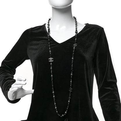 Chanel Ruthenium Pearl Beaded CC Long Necklace Black 2 of 5
