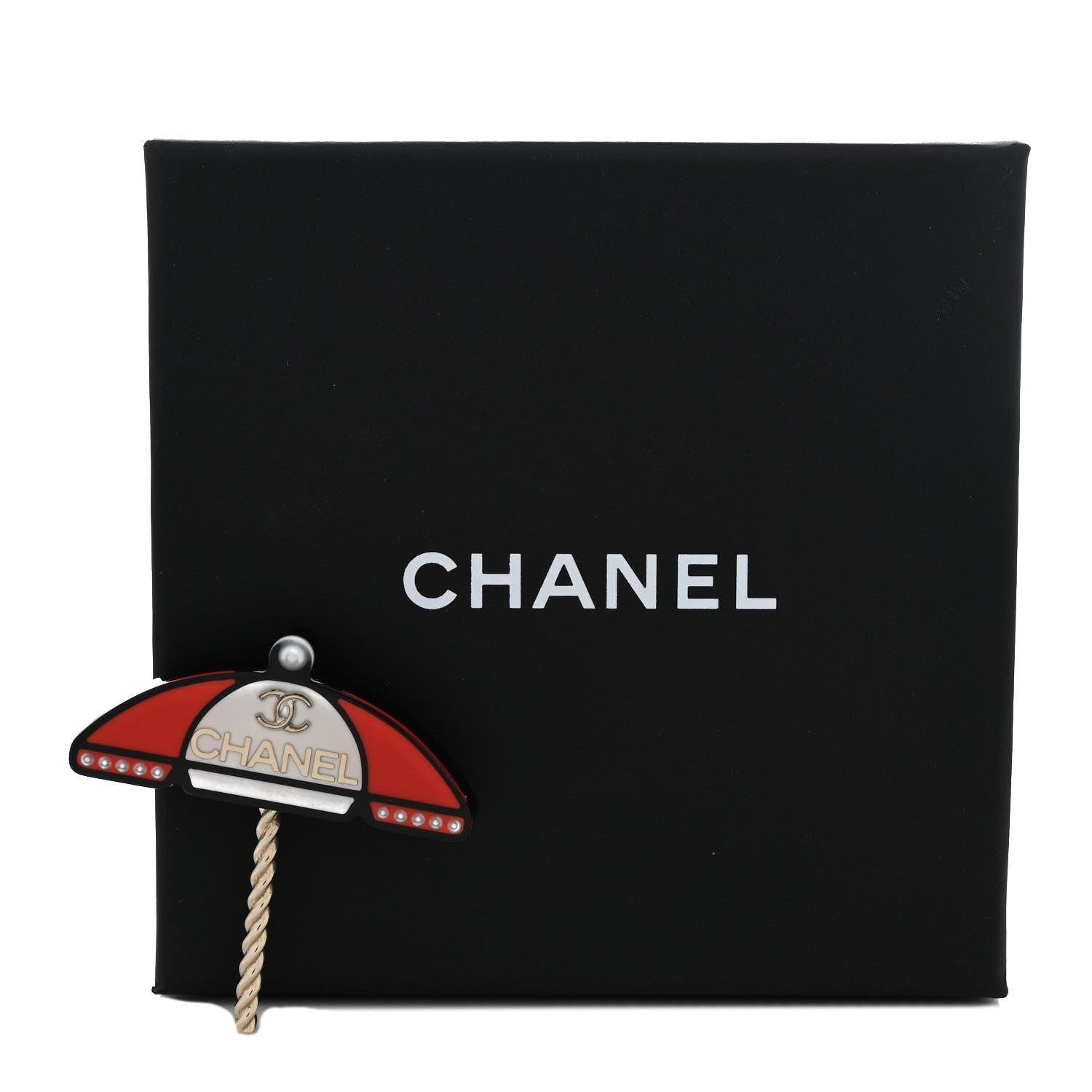 Chanel Resin Pearl Umbrella Brooch Gold Red White 4 of 4