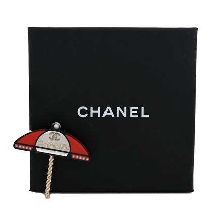 Chanel Resin Pearl Umbrella Brooch Gold Red White 4 of 4