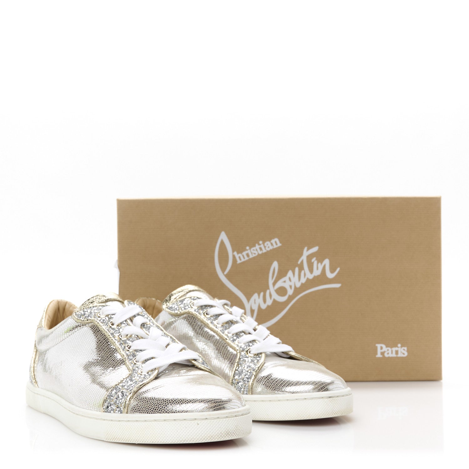 Christian Louboutin Glitter Aliglitter Specchio Women Seava Flat Sneakers 39 Silver 11 of 11