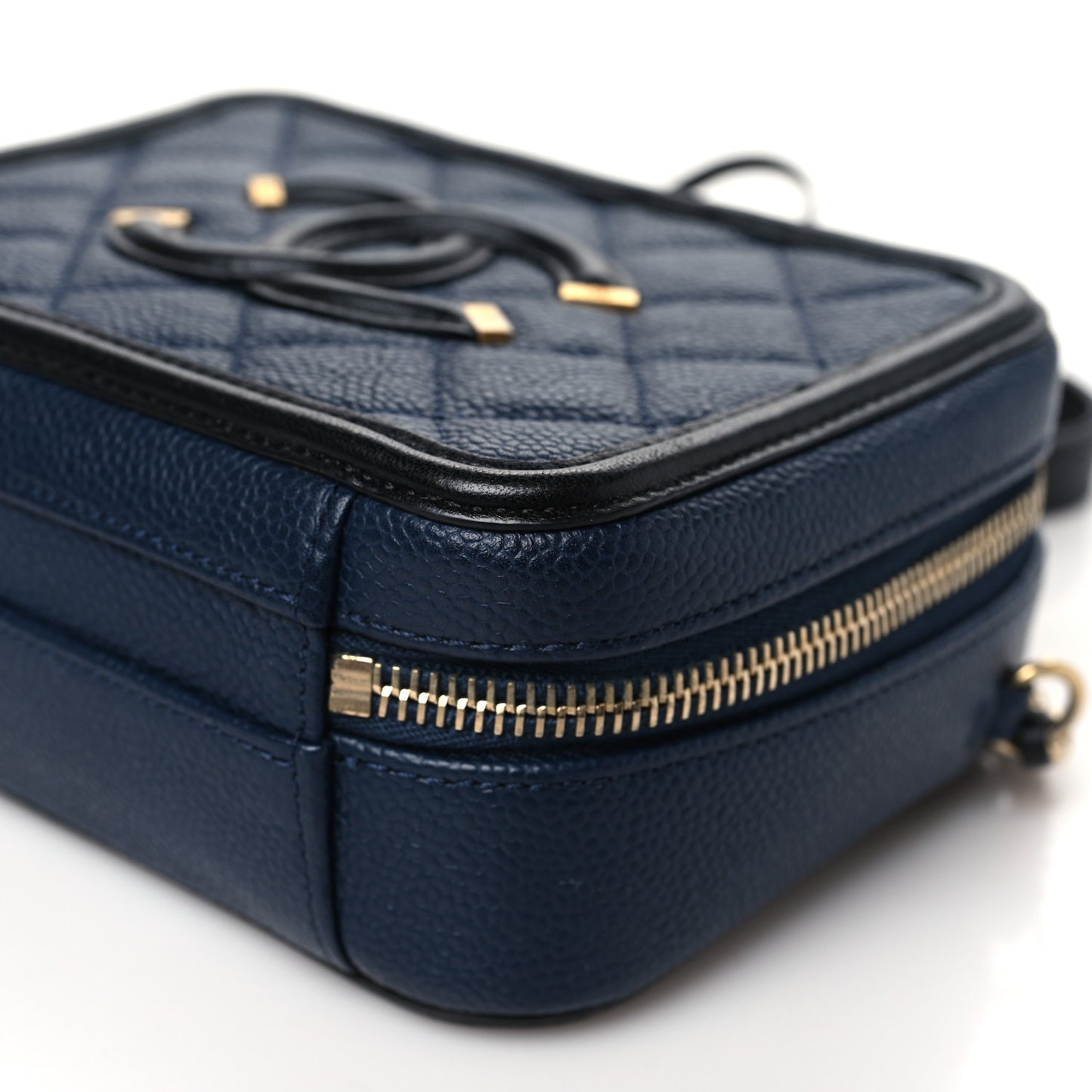 Caviar Quilted Small CC Filigree Vanity Case Navy Black