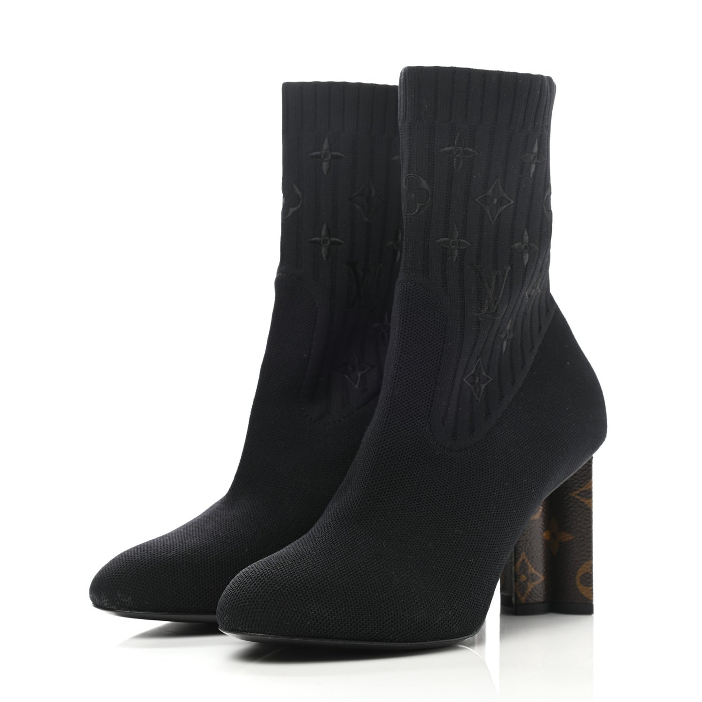 Monogram Stretch Fabric Silhouette Ankle Boots 38.5 Black