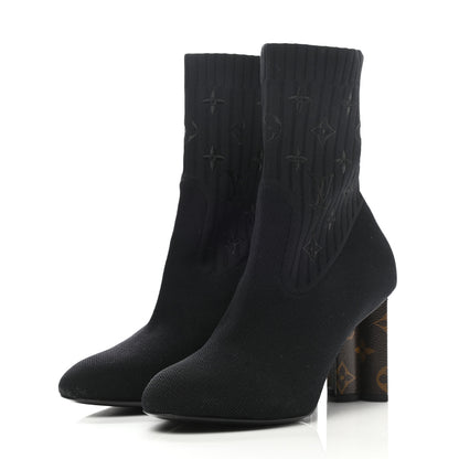 Louis Vuitton Monogram Stretch Fabric Silhouette Ankle Boots 38.5 Black 3 of 8