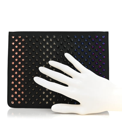 Christian Louboutin Calfskin Spiked Medium Pouch Black 2 of 10