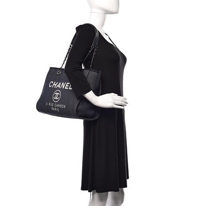 Chanel Denim Small Deauville Tote Dark Blue 2 of 10