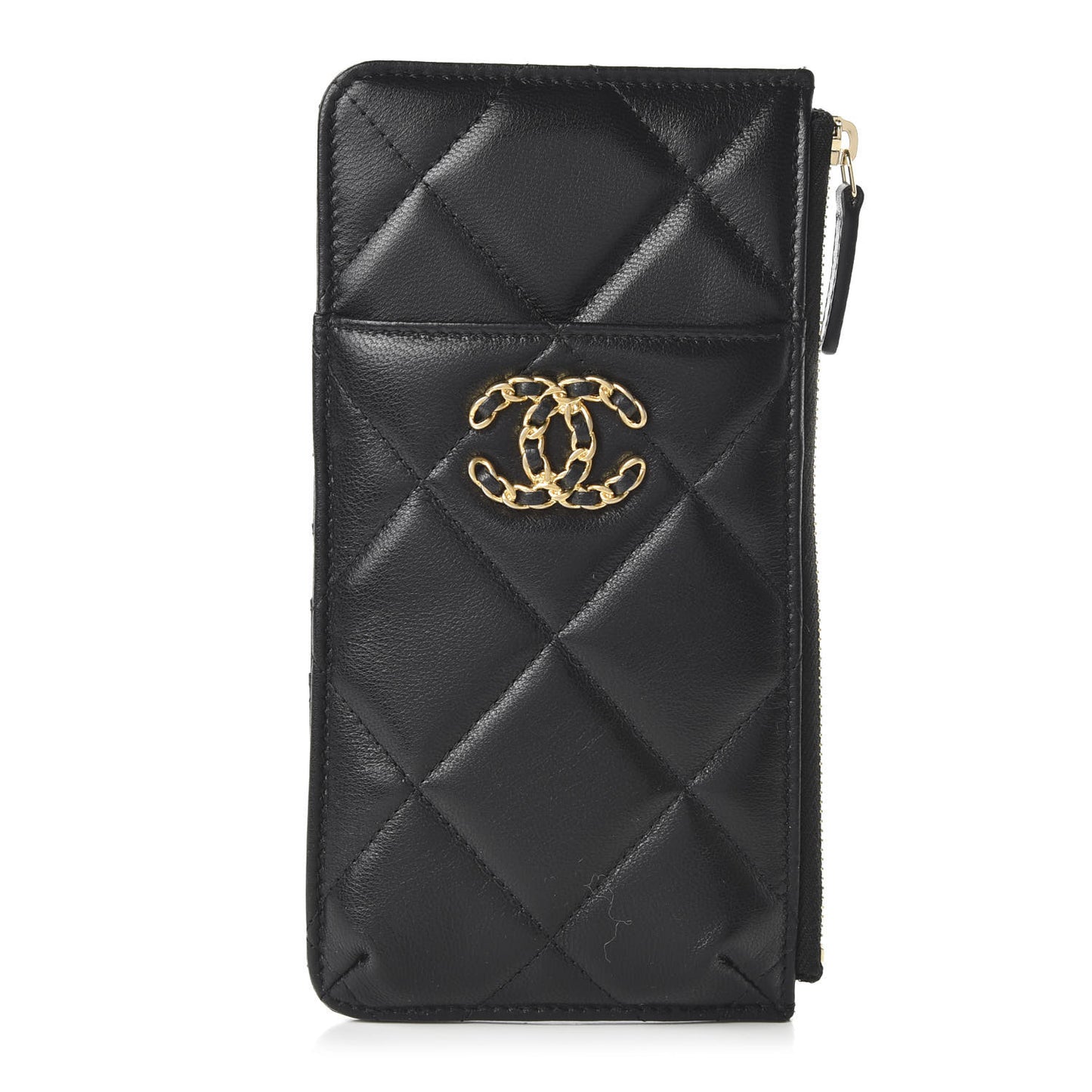Shiny Goatskin Quilted 19 Flat Wallet Pouch Black