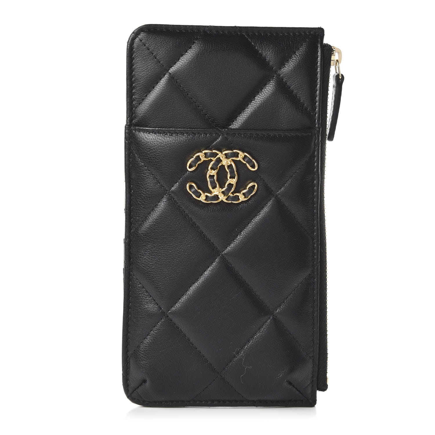 Chanel Shiny Goatskin Quilted 19 Flat Wallet Pouch Black 1 of 11