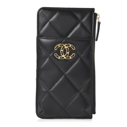 Chanel Shiny Goatskin Quilted 19 Flat Wallet Pouch Black 1 of 11