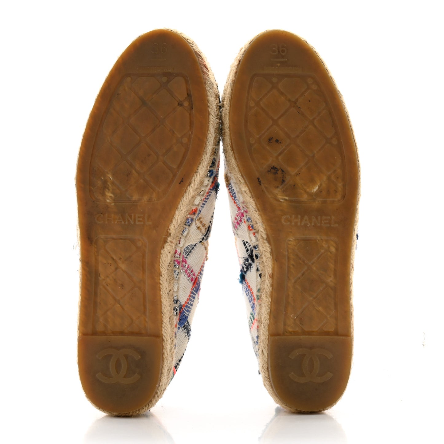 Tweed Grosgrain CC Espadrilles 36 Multicolor Black