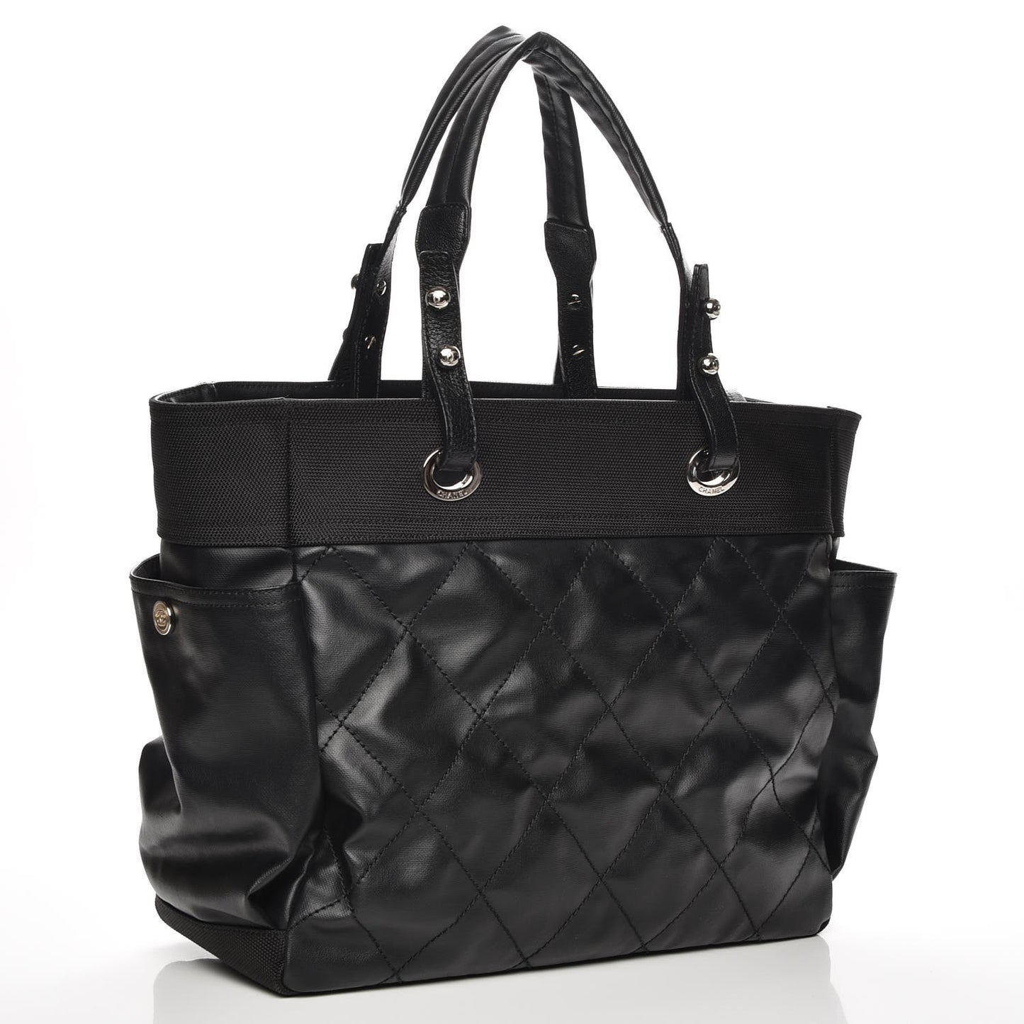 Coated Canvas Quilted Large Paris Biarritz Tote Black