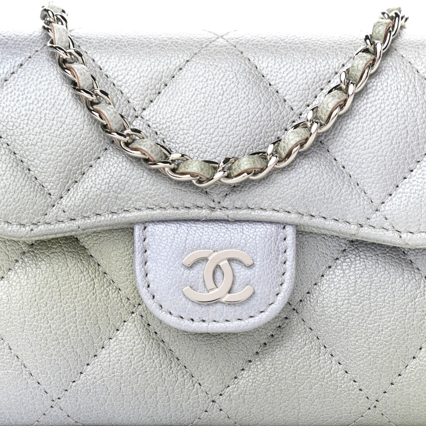 Metallic Goatskin Quilted Ombre Classic Clutch With Chain
